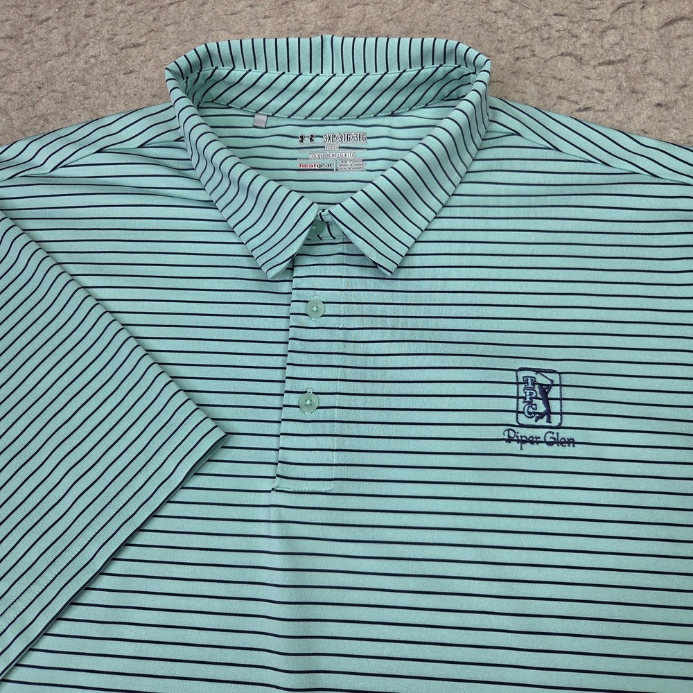 TPC Piper Glen Under Armour Golf Polo Shirt Mens 3XL Blue Striped Short Sleeve